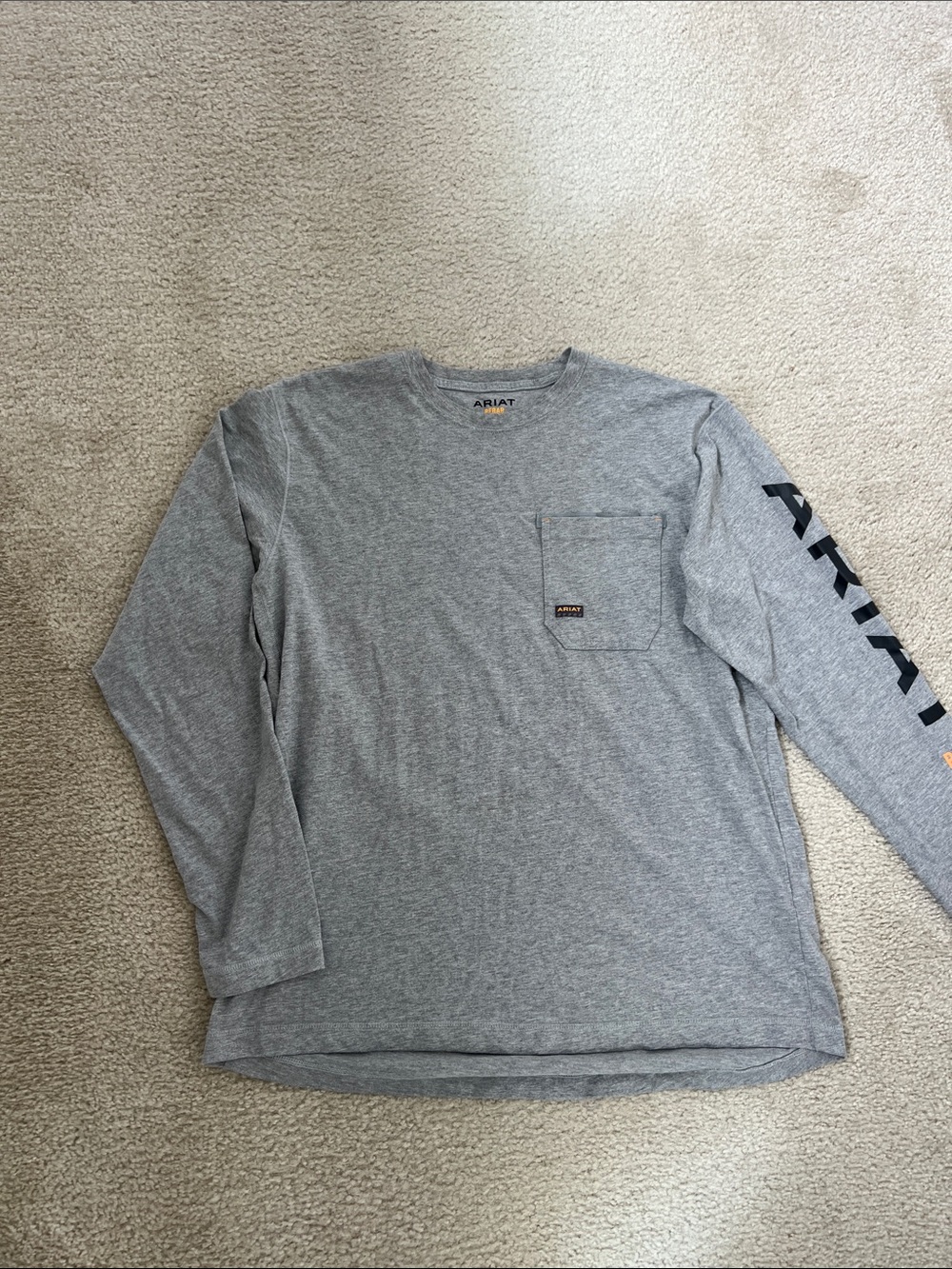 Ariat Gray Long Sleeve Pocket Tee with Sleeve Logo